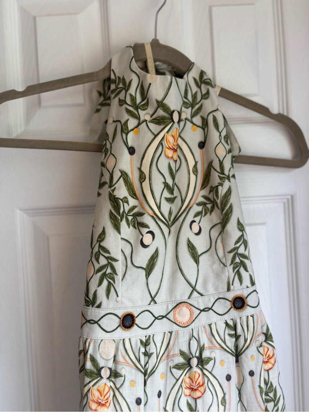 Agua Bendita Embroidered Halter Midi Dress in Cream, Green and Peach - Picture 10 of 13